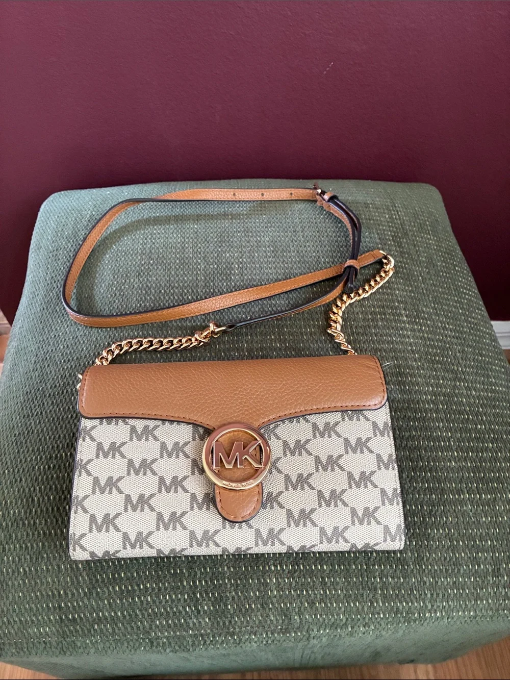 Michael Kors Brown & Cream MK Logo Crossbody Bag